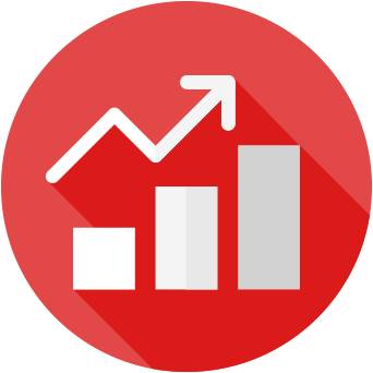 Black and red toned graphic of a bar chart with an arrow pointing up to signify growth.