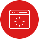 Red and white icon referencing loading speed.