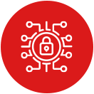 Red and white icon referencing security measures